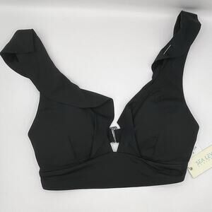 Sea Level Women’s Sz 6 Frill Bra Black V Neck Bikini Top New With Tag Retail $69